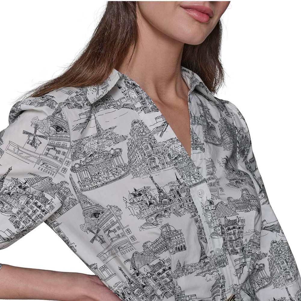 KARL LAGERFELD Women's Button Up Collared Belted Shirt Dress size 12. Nwt - Picture 5 of 9